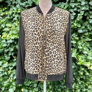 ZOE&NICK Jaguar Print Silk Bomber Jacket Size M
